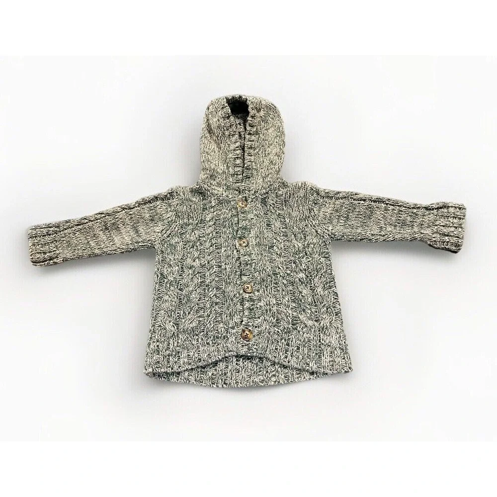Baby Gap Green & Cream Cable Knit Hooded Button Up Sweater Size‎ 6-12 Months